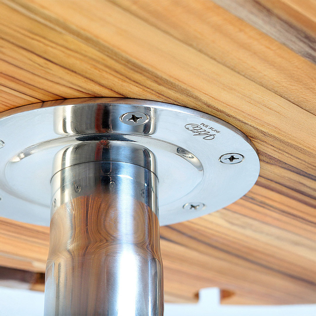 Mesa Náutica SIGA Oval – Teca + Inox 304 – Pedestal 2″ – Kit Completo