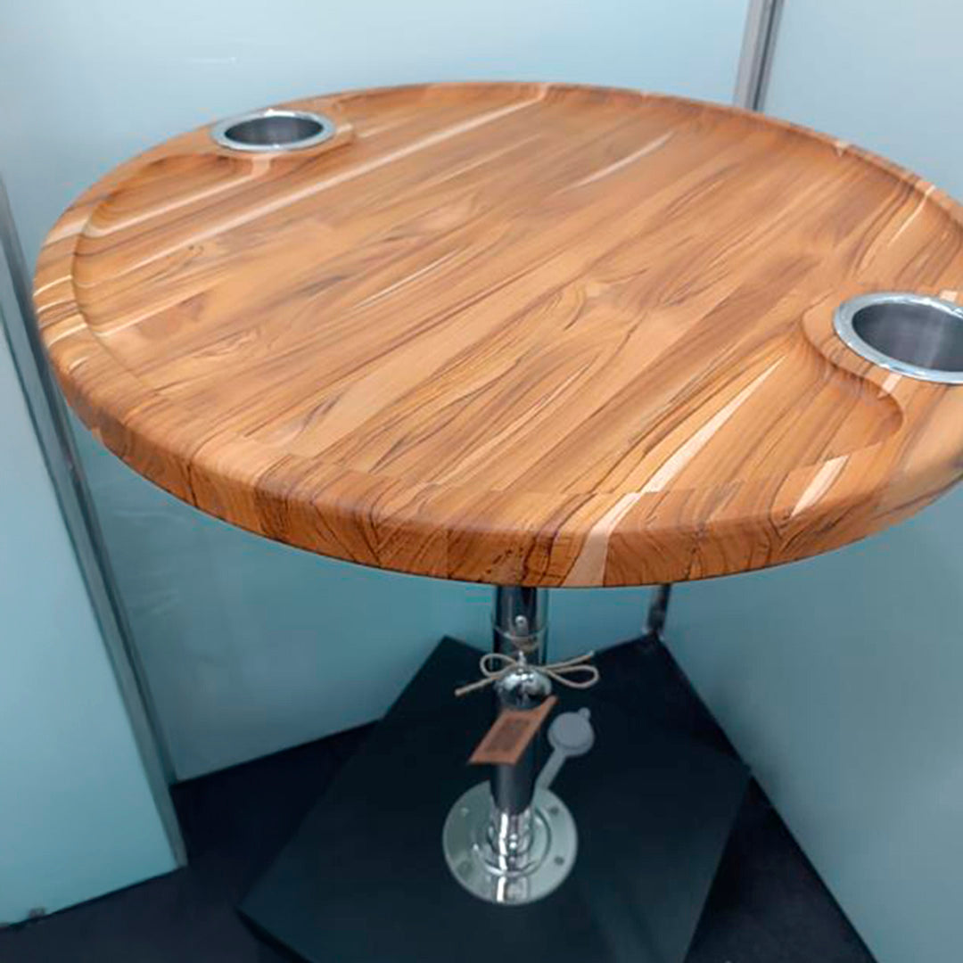 Mesa Náutica SIGA Redonda – Teca + Inox 304 – Pedestal 2″ – Kit Completo