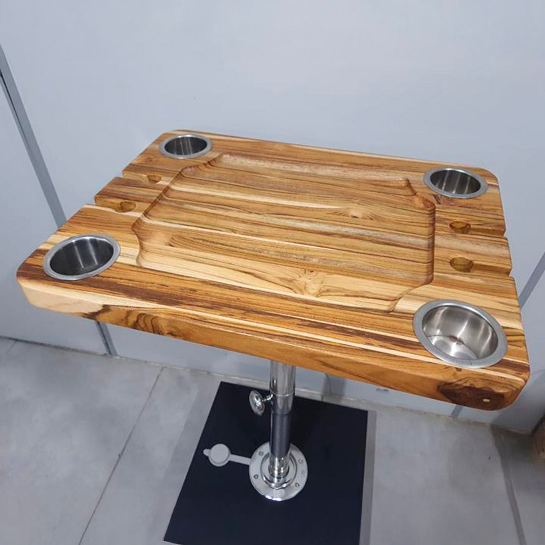 Mesa Náutica SIGA Retangular – Teca + Inox 304 – Pedestal 2″ – Kit Completo