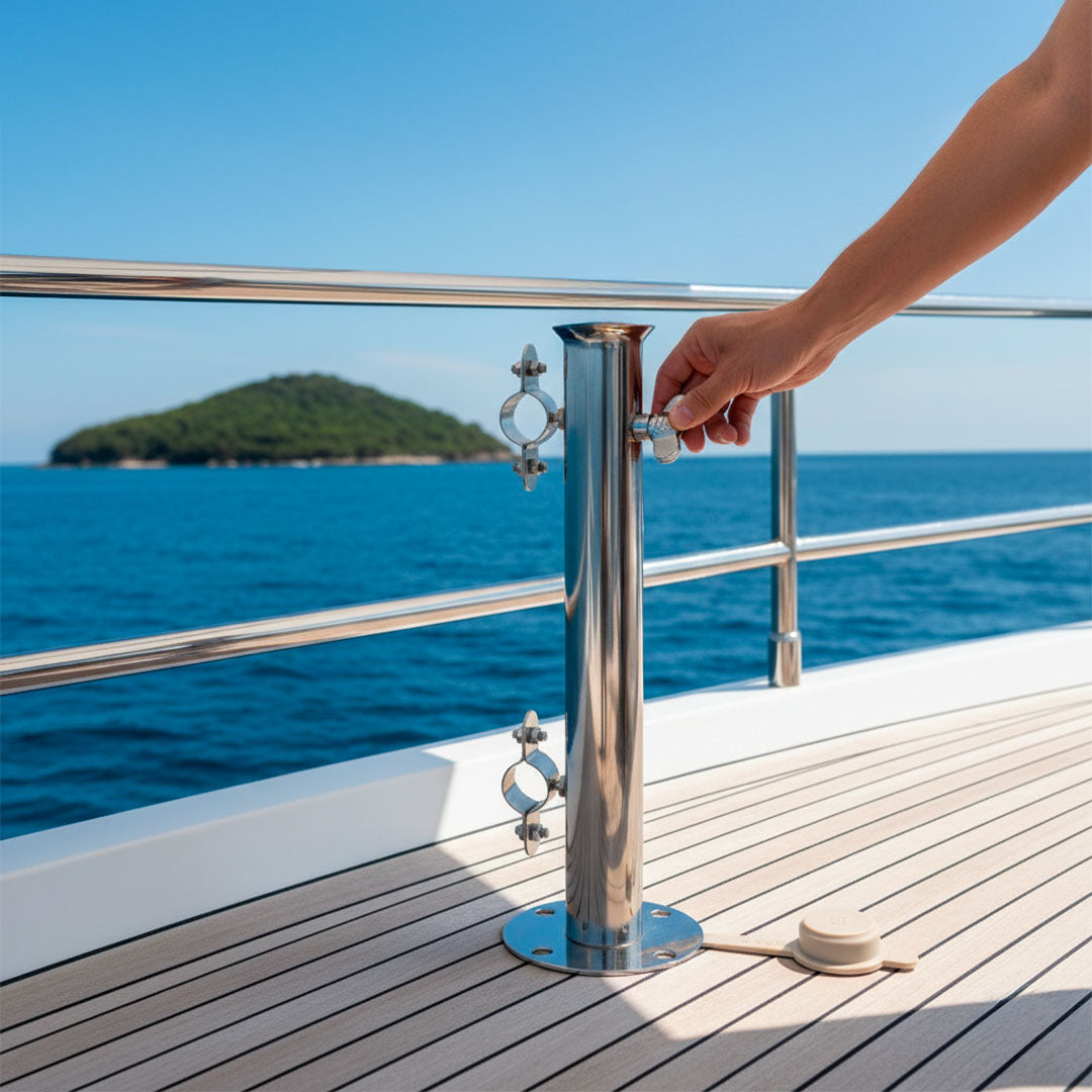 Suporte Porta Guarda-sol SIGA Inox 304 38 mm – Para Guarda Mancebo – Articulado