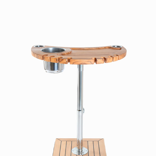 Mesa Náutica SIGA Lua – Teca + Inox 304 – Pedestal 2″ – Kit Completo