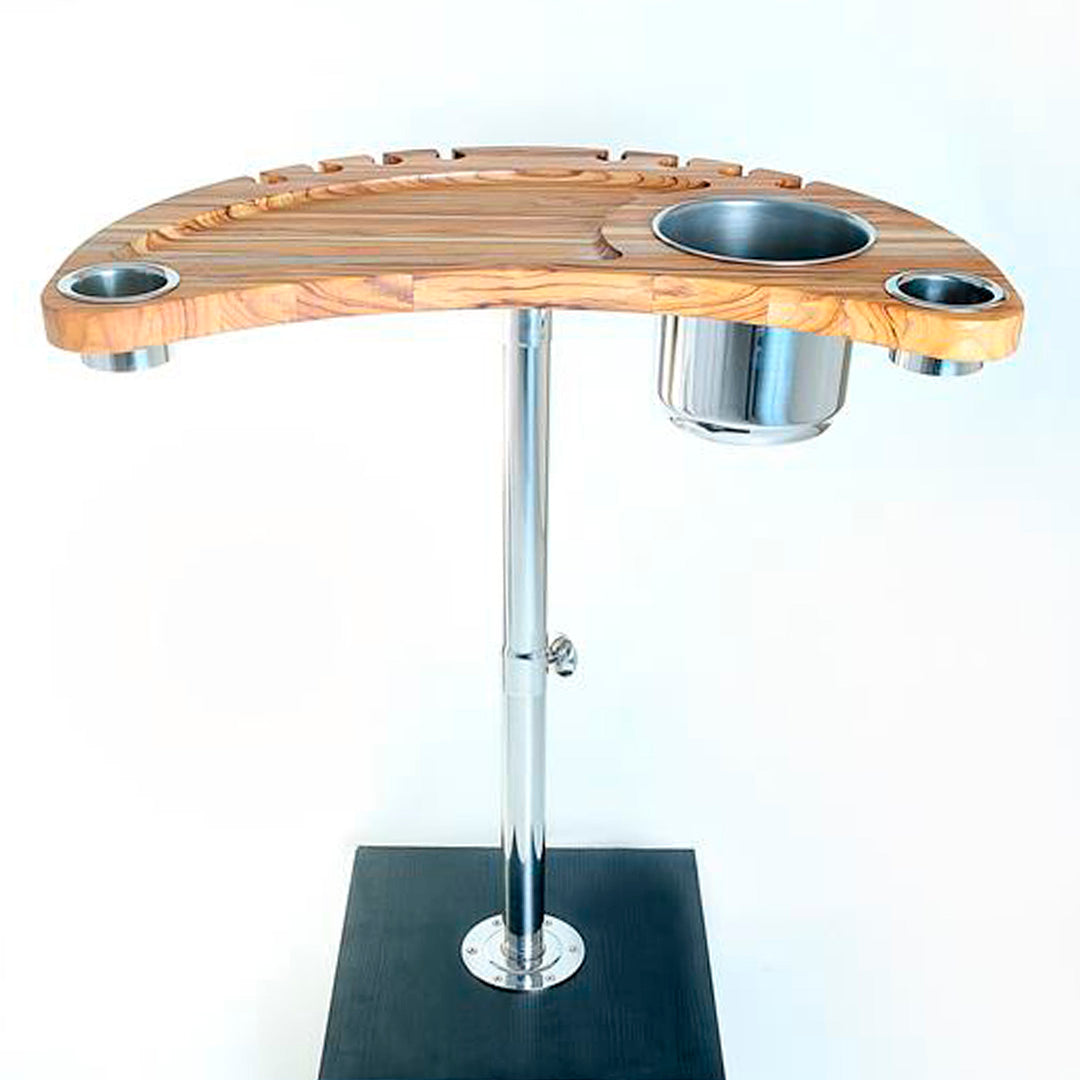 Mesa Náutica SIGA Lua – Teca + Inox 304 – Pedestal 2″ – Kit Completo