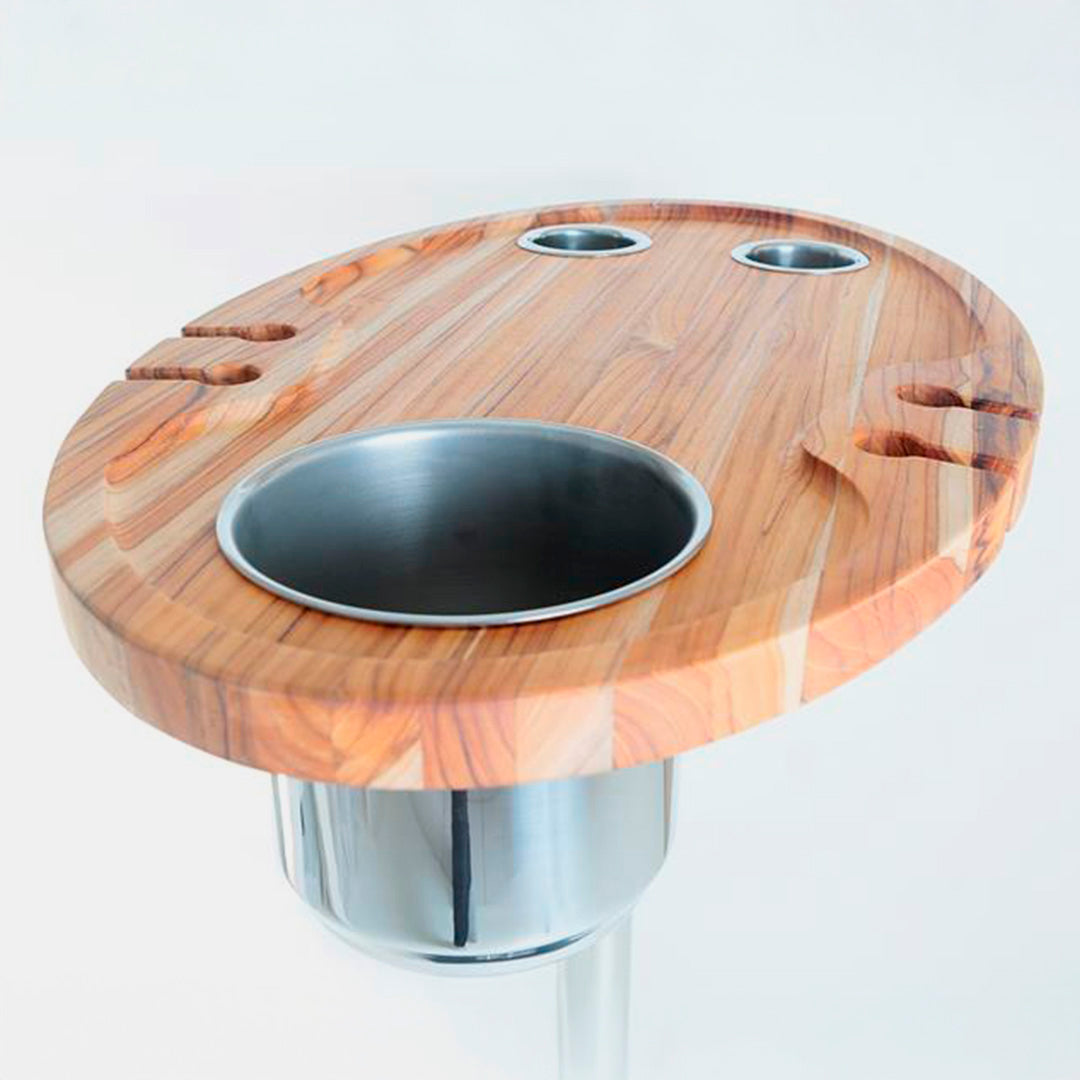 Mesa Náutica SIGA Oval – Teca + Inox 304 – Pedestal 2″ – Kit Completo