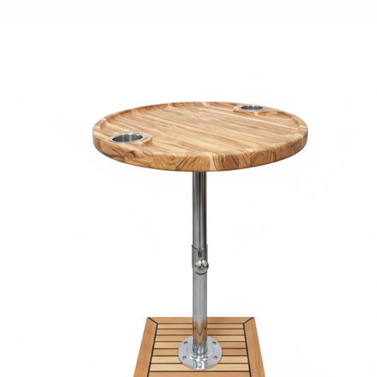 Mesa Náutica SIGA Redonda – Teca + Inox 304 – Pedestal 2″ – Kit Completo