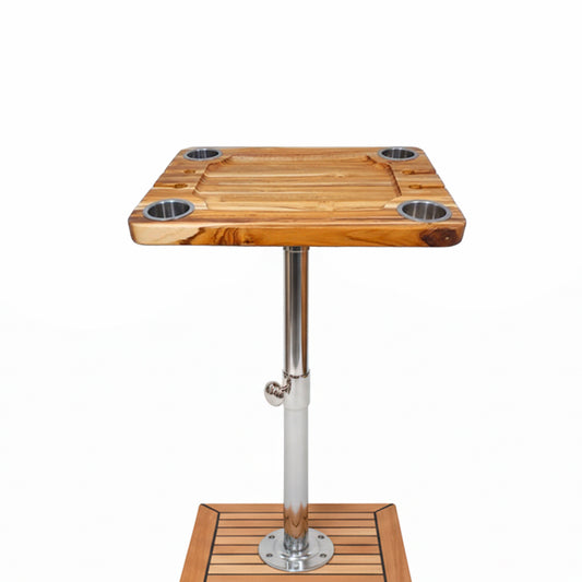 Mesa Náutica SIGA Retangular – Teca + Inox 304 – Pedestal 2″ – Kit Completo